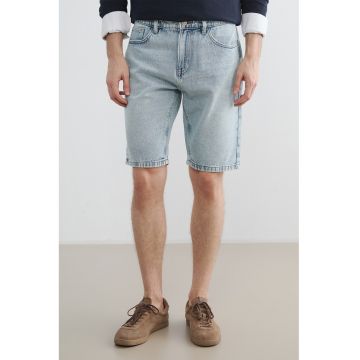 Bermude slim fit din denim - Gri deschis