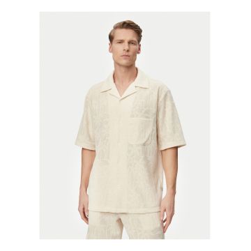 Camasa barbati -  bej - bumbac si poliester - maneca scurta - stil casual -