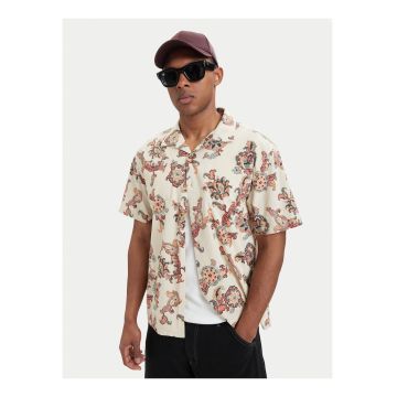 Camasa barbati -  bej - bumbac si viscoza - stil casual - maneca scurta -