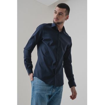 Camasa slim fit din amestec de lyocell - Albastru ultramarin