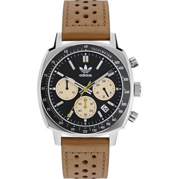 Ceas  Fashion Master Chrono - tachimetru - data - curea piele maro - 100m rezistent la apa - cadran negru