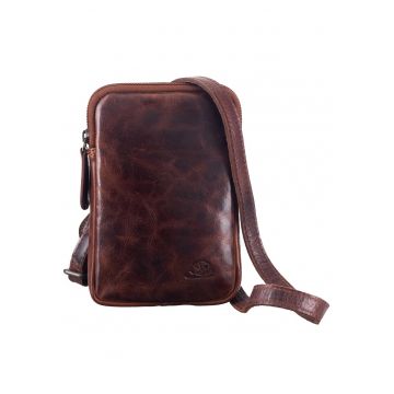 Geanta umar barbati piele naturala maro 12.5 x 18 x 3 cm - Rugged -
