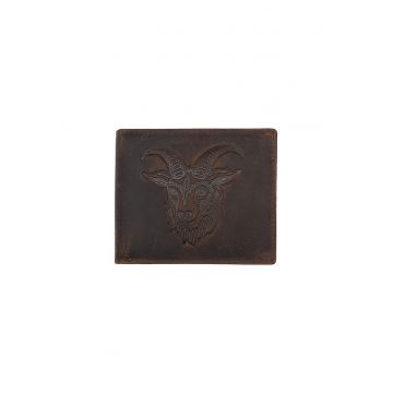 Portofel barbati din piele naturala maro zodiac Capricorn - 10 x 12 x 2 cm