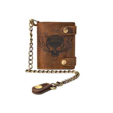 Portofel barbati piele naturala maro antichizat 10 x 12.5 x 3.5 cm - Skull Vintage -