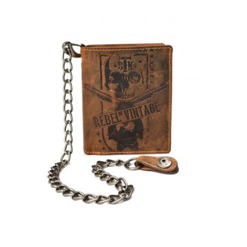 Portofel barbati piele naturala maro antichizat 10 x 12.5 x 3 cm - Rebel Skull Vintage -
