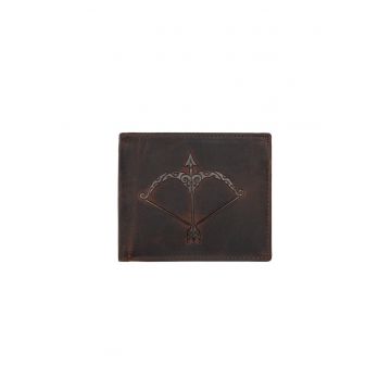 Portofel barbati  piele naturala - zodiac Sagetator - maro - bifold compact