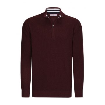 Pulover slim-fit cu fenta cu fermoar - Visiniu