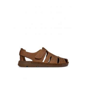 Sandale barbatesti  bej - piele naturala - inchidere Velcro - Maro