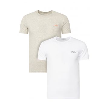 Set 2 tricouri barbati - Emporio Armani - slim fit - alb - gri - bumbac - Alb/Bej