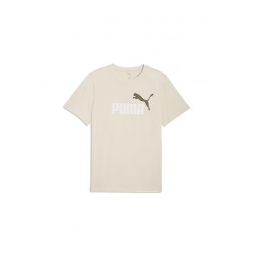 Tricou cu decolteu la baza gatului si imprimeu logo Essentials 2 - Alb/Kaki inchis/Bej deschis