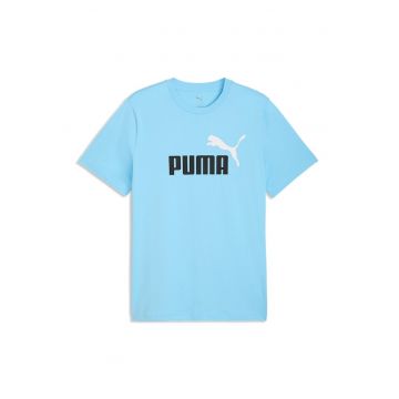 Tricou cu decolteu la baza gatului si imprimeu logo Essentials 2 - Albastru lavanda