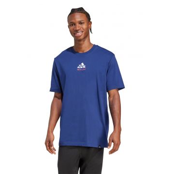 Tricou cu imprimeu pe partea din spate Gallery - Alb murdar/Albastru petrol