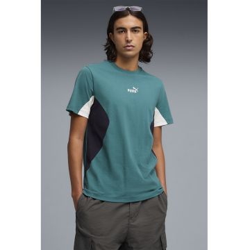 Tricou cu logo ESS BLOCK - Alb - Verde persan - Bleumarin -