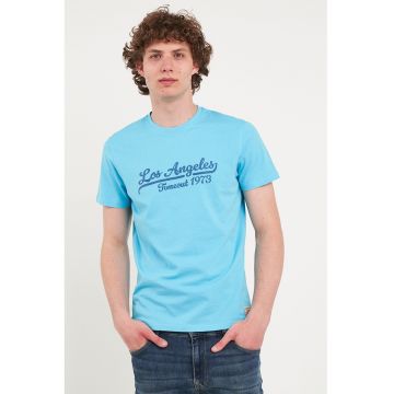 Tricou din bumbac cu imprimeu text - Albastru deschis