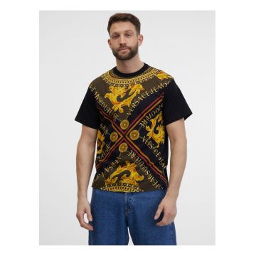 Tricou din bumbac cu model baroc si logo