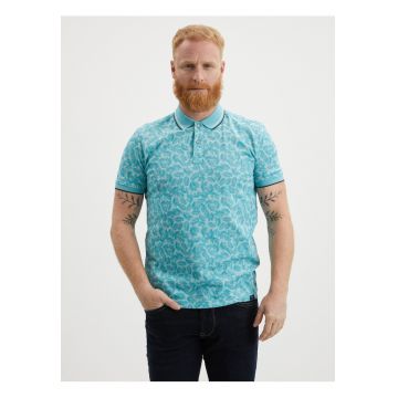 Tricou polo din bumbac cu terminatii contrastante si model