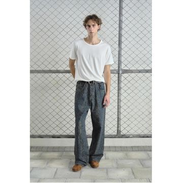 Blugi barbati -  Baggy Fit - detalii din paiete - albastru - bumbac