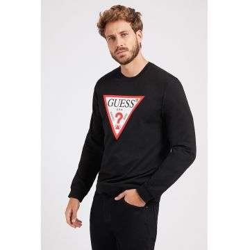 Bluza sport cu imprimeu logo si decolteu la baza gatului - Alb/Negru