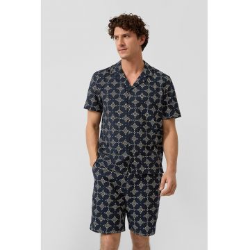 Pantaloni scurti cu model si snur - Bleumarin