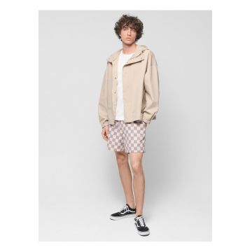 Pantaloni scurti de baie barbati  uscare rapida - talie elastica - mov/bej - poliester