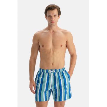 Pantaloni scurti de baie cu model in dungi si trei buzunare - Albastru royal/Albastru marin/Alb optic