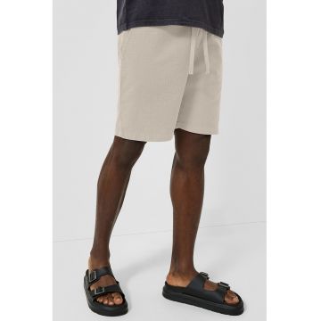 Pantaloni scurti de bumbac cu talie medie - Bej deschis
