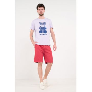 Pantaloni scurti din bumbac cu croiala conica si snur - Rosu vermillion