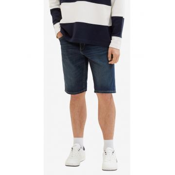 Pantaloni scurti din denim cu talie medie si aspect decolorat -