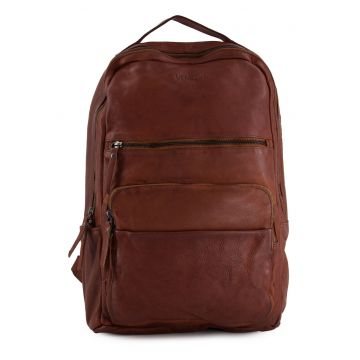 Rucsac din piele naturala cu buzunare exterioare cu fermoar