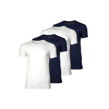 Set de tricouri uni cu decolteu la baza gatului - 4 perechi - Alb/Bleumarin