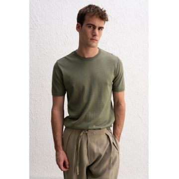 Tricou barbati -  guler rotund - cu nervuri - Kaki - 100% bumbac
