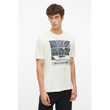 Tricou cu decolteu la baza gatului si imprimeu grafic - Alb murdar