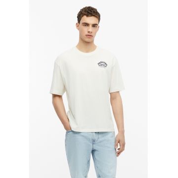 Tricou cu decolteu la baza gatului si imprimeu pe spate - Alb murdar