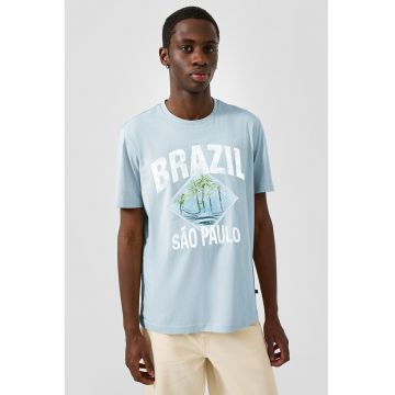 Tricou cu imprimeu text - Albastru pastel