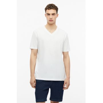 Tricou de bumbac cu decolteu in V - Alb murdar