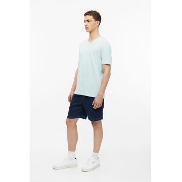 Tricou de bumbac cu decolteu in V - Albastru azur