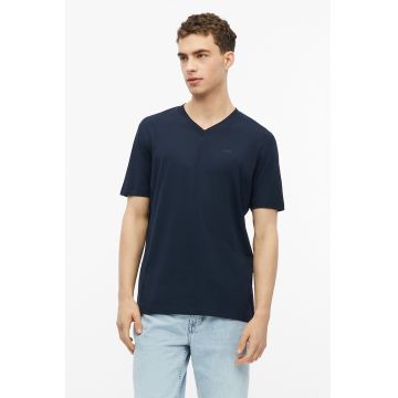 Tricou de bumbac cu decolteu in V - Albastru inchis