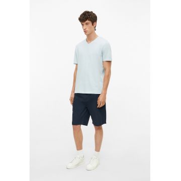 Tricou de bumbac cu decolteu in V - Albastru pastel