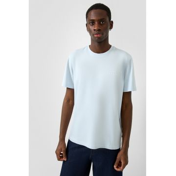 Tricou de bumbac cu decolteu la baza gatului - Albastru pastel