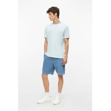 Tricou de bumbac cu decolteu la baza gatului - Albastru pastel
