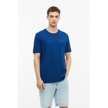 Tricou de bumbac cu decolteu la baza gatului - Albastru royal