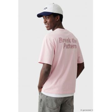 Tricou de bumbac cu text pe spate - Roz pastel