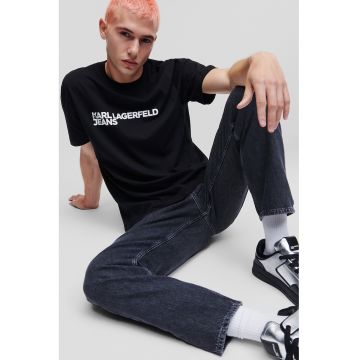 Tricou de bumbac organic cu imprimeu logo - Negru