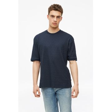 Tricou din amestec de bumbac cu model geometric - Bleumarin