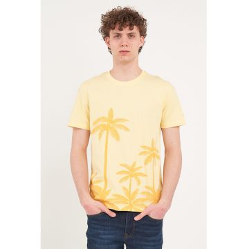 Tricou din bumbac cu imprimeu palmieri - Galben