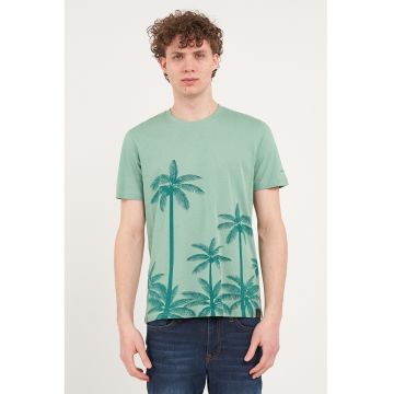 Tricou din bumbac cu imprimeu palmieri - Verde deschis