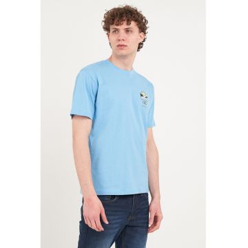 Tricou din bumbac cu imprimeu pe piept - Albastru deschis