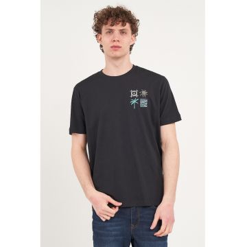 Tricou din bumbac cu imprimeu pe piept - Albastru ultramarin