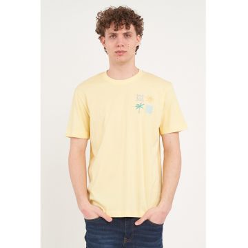 Tricou din bumbac cu imprimeu pe piept - Galben