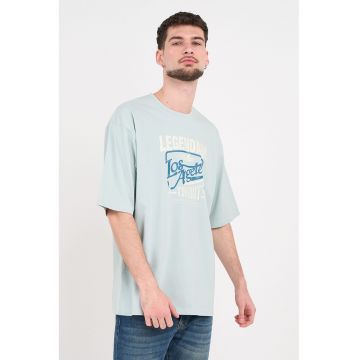 Tricou lejer din bumbac cu imprimeu - Albastru pastel